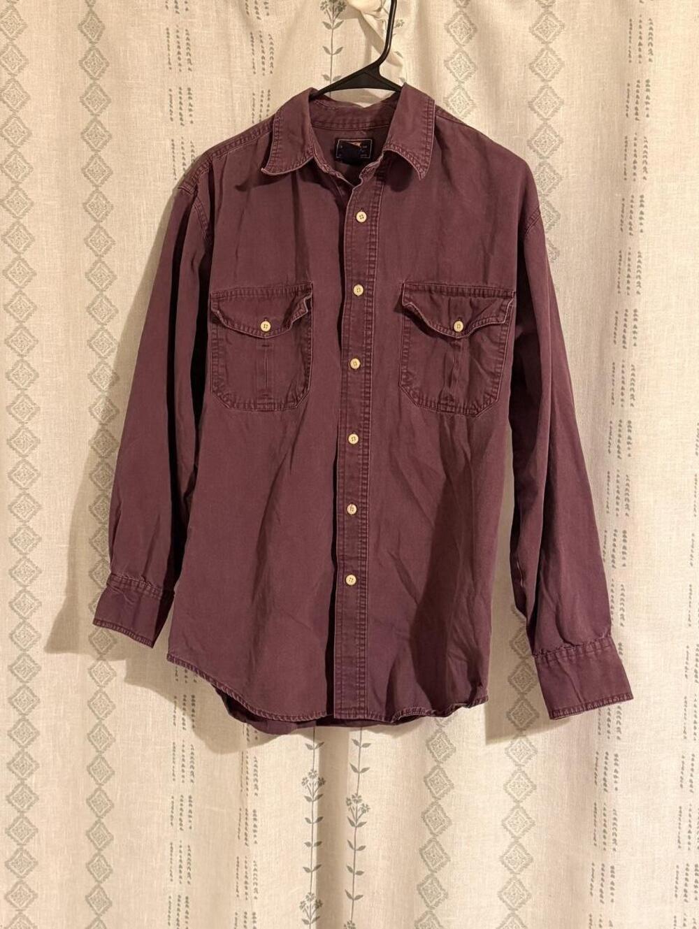 Vtg Y2K Route 66 Purple Faded Cotton Utility Relaxed Fit Button Down Shirt